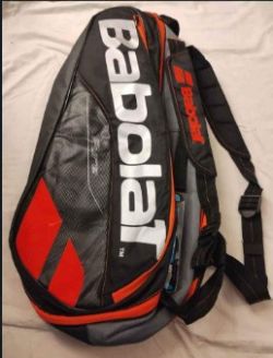 BABOLAT PURE SERIES TENNIS BACKPACK 6 PACK BIG SPACE PORTABLE COURT TENNIS BAG- BLACK AND ORANGE-NEW