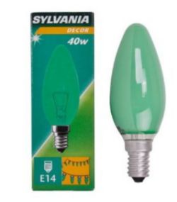1000 X SYLVANIA-CANDLE BULB 40W E14 GREEN (100)