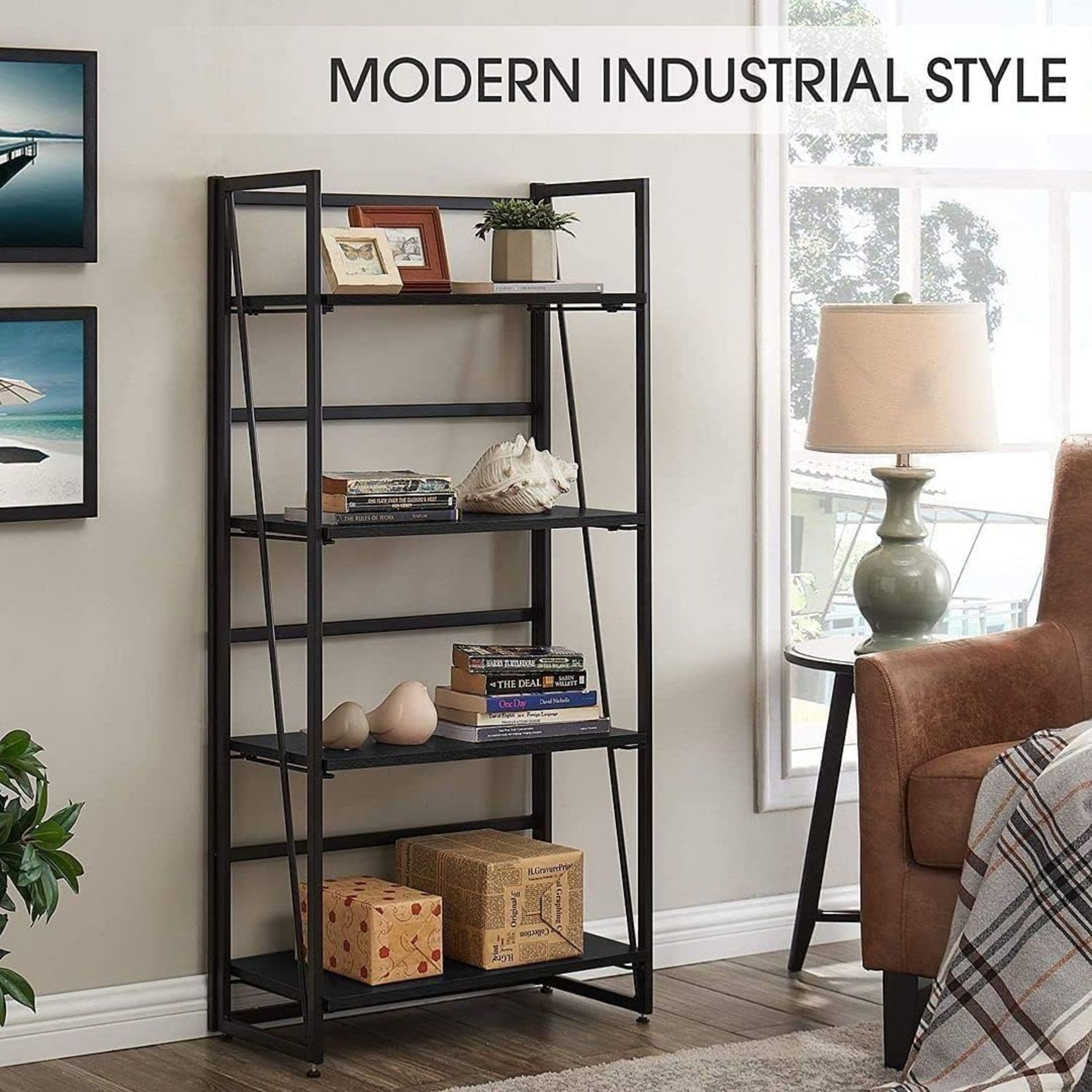FULL PALLET OF HALTER 4 LAYER BOOKSHELVES - BLACK, 20 BOOKSHELVES - Image 3 of 6