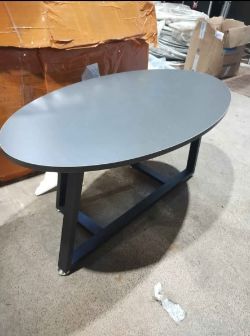 ELEGANT OVAL GREY COFFEE TABLE WITH METAL FRAME – STYLISH CENTERPIECE FOR HOME OR OFFICE