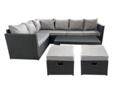 FREE DELIVERY - 8-SEATER GUNNERSBURY RATTAN CORNER SOFA SET - BLACK (NBN-00028)