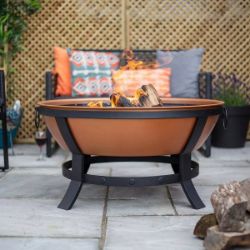 LA HACIENDA KATORI DEEP BOWL COPPER FIRE PIT OUTDOOR LOG BURNER GARDEN PATIO