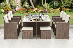 FREE DELIVERY - 10 SEATER RATTAN GARDEN DINING SET - BROWN (GIT-00188)