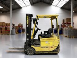 **(INCLUDES CHARGER)**HYSTER J1.8XMT ELECTRIC 3-WHEEL FORKLIFT – 2007