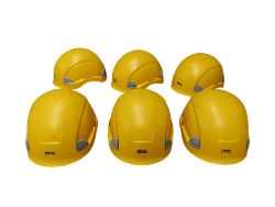 6 X PETZL CLIMBING HELMETS YELLOW EX POLICE USED RRP £119.94