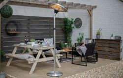 LA HACIENDA OUTDOOR ADJUSTABLE SILVER STANDING PATIO 2100W ELECTRIC HEATER