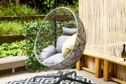 FREE DELIVERY - HANGING EGG CHAIR WITH A CUSHION AND PILLOW - GREY (SBA-00183)