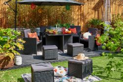 FREE DELIVERY - 8-SEATER RATTAN CUBE GARDEN FURNITURE DINING SET - BLACK (GIT-00184)