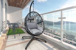 FREE DELIVERY - HANGING EGG CHAIR WITH A CUSHION AND PILLOW - BLACK (SBA-00182)