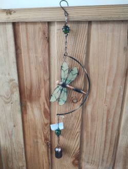 JOBLOT OF 3 LARGE METAL & GLASS GREEN DRAGONFLY WIND CHIMES – BRAND NEW IN ORIGINAL BOXES