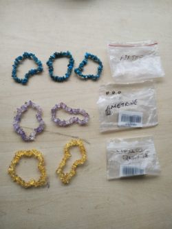 APATITE + AMETRINE+ YELLOW QUARTZ CHRYSTAL CHIP BRACELETS - NEW IN ORIGINAL PACKAGING - JOBLOT OF 7