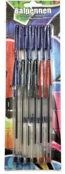 24 PACKS OF BALPENNEN BALLPOINT PENS – 240 TOTAL – BLUE, BLACK & RED – 10 PER PACK