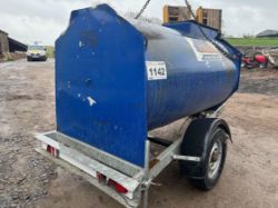 2160 LITRE TOWABLE BUNDED FUEL BOWSER – RED AND WHITE DIESEL STORAGE TANK TRAILER