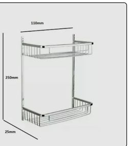 320× 2 TIERS FLAT STORAGE SHOWER RACK SHELF ORGANISER BATHROOM CADDY BASKET TIDY