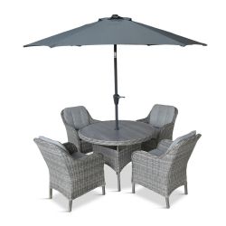 ST TROPEZ STONE 4 SEAT DINING SET WITH PARASOL LUXURY RATTAN GARDEN FURNITURE RRP £1429
