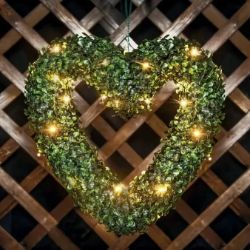 BULK LOT OF 50 HEART SHAPED ARTIFICIAL LED BATTERY BOXWOOD WREATH TOPIARY BUXUS WITH CHAIN