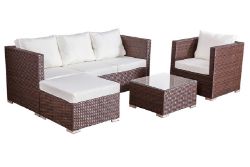 FREE DELIVERY - JOBLOT OF 5X 5-SEATER CORNER SOFA & ARM CHAIR GARDEN RATTAN SET - BROWN (NBN-00023)