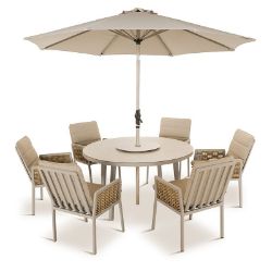 HAVANA 6 SEAT DINING SET WITH PARASOL LUXURY ALUMINIUM GARDEN FURNITURE RRP £1939