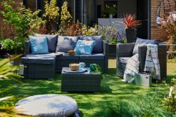 FREE DELIVERY - 5-SEATER CORNER SOFA & ARM CHAIR GARDEN RATTAN FURNITURE SET - GREY (NBN-00024)