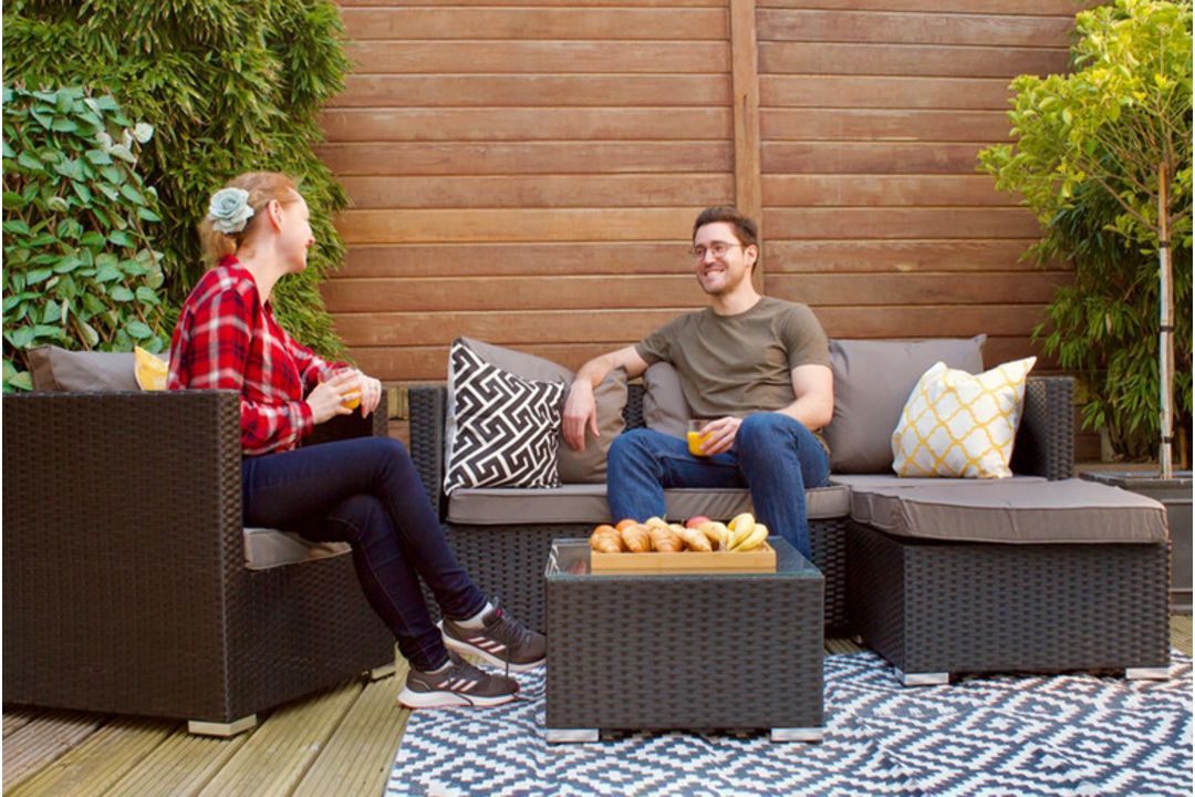 FREE DELIVERY - JOBLOT OF 5X 5-SEATER CORNER SOFA & ARM CHAIR GARDEN RATTAN SET - BLACK (NBN-00022) - Image 1 of 2