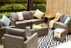 FREE DELIVERY - JOB LOT OF 5X 8-SEATER RATTAN CHAIR & SOFA GARDEN FURNITURE SET - GREY (SBA-00178)