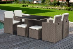 FREE DELIVERY - 8-SEATER RATTAN CUBE GARDEN FURNITURE DINING SET - BROWN (GIT-00185)