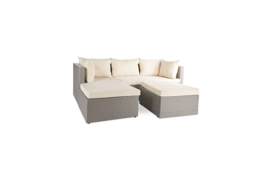 PALLET TO CONTAIN 4 X NEW & BOXED LUXURY GREY & CREAM CORNER SOFA SET. SOAK IN THE SUN AND FEEL THAT - Image 4 of 6