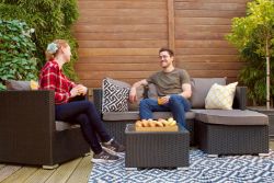 FREE DELIVERY - JOBLOT OF 5X 5-SEATER CORNER SOFA & ARM CHAIR GARDEN RATTAN SET - BLACK (NBN-00022)