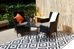 FREE DELIVERY - 2-SEATER RATTAN BISTRO GARDEN FURNITURE SET - BLACK (NBN-00031)