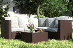 FREE DELIVERY - JOBLOT OF 5X 5-SEATER RATTAN CORNER SOFA GARDEN FURNITURE SET - BROWN (SBA-00180)