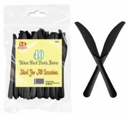 1368 X 40PC DELUXE BLACK PLASTIC KNIVES (0/24)