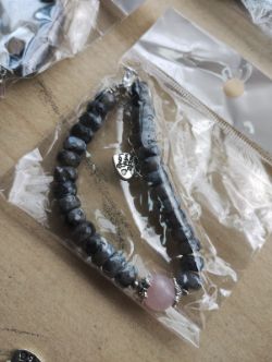 SILVER LABRADORITE + ROSE QUARTZ GEMSTONE CHRYSTAL BRACELET- SS - MADE WITH LOVE - JOBLOT OF 9