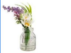 354 X BRAND NEW 17CM HIGH LAVENDER & DAISY FLOWERS IN GLASS POT