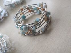 AMAZONITE GEMSTONE CRYSTAL WRAP AROUND BANGLES SS - NEW IN ORIGINAL PACKAGING - JOBLOT OF 7