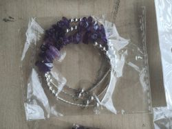 AMETHYST - GEMSTONE CRYSTAL CHIP - TRIPLE BRACELETS - STAINLESS STEEL - - JOBLOT OF 16