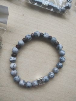 PICASSO JASPER+ OM WITH WOOD - BEADED GEMSTONE CRYSTAL BRACELET - - JOBLOT OF 8