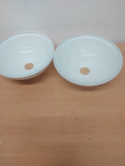 2 X ROUND COUNTER TOP GLASS BASIN 28CM WHITE