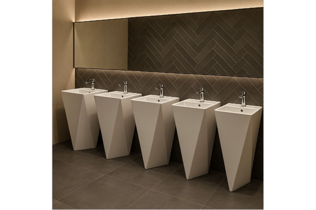 5 X FLOOR STANDING SQUARE BASIN 500 MM DESIGNER WASHROOM BASIN HAND PEDESTAL BASIN - Image 1 of 7