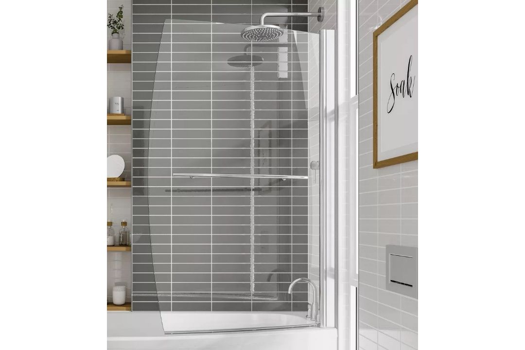 BATH SCREEN SHOWER OVER BATH TOWEL RAIL CHROME SMALL BATHROOM GLASS 1400 X 855 MM - Image 2 of 5