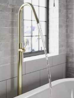 FREE STANDING FLOOR MOUNTED BATH FILLER TAP MIXER TALL FBMGA BATHROOM TAPS GOLD