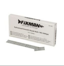 APPROX 1597 PACKS OF 5000 FIXMAN GALVANISED SMOOTH SHANK NAILS 18G 12 X 1.25MM