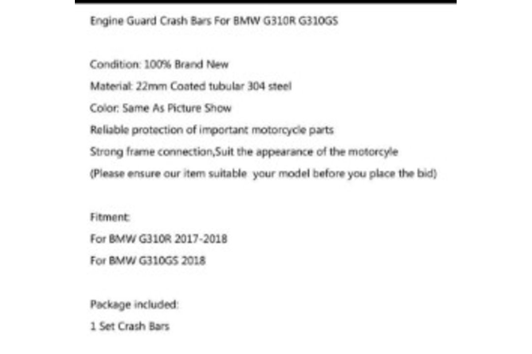 MOTORCYCLE PROTECTION BARS CRASH BAR-BLACK FOR BMW G310R 2017-2018 G310GS 2018-NEW NO BOLT KIT - Image 7 of 7