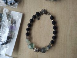 ADVENTURINE + LAVA CHRYSTAL GEMSTONE BRACELET , STAINLESS STEEL - ORIGINAL PACKAGING - JOBLOT OF 20