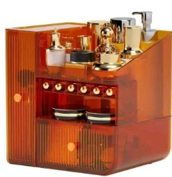 AMBER ACRYLIC MAKEUP ORGANIZER BOX MULTI-LAYER STORAGE FOR COSMETICS & SKINCARE