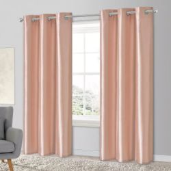 CURTAINS LINED EYELET PAIR OF PINK SATIN EFFECT PLAIN WOVEN 228 X 228 CM MOREA