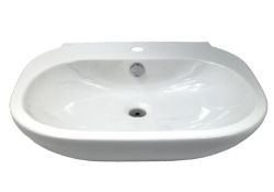 BATHROOM SINK WASH BASIN 600 MM CERAMIC 1 TAP HOLE ROUND WHITE ABC HIDRA 212830