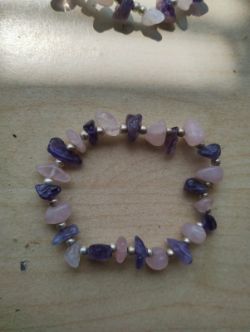 AMETHYST ROSE QUARTZ BRACELET CRYSTAL GEMSTONE BRACELETS - NEW IN ORIGINAL PACKAGING - JOBLOT OF 27