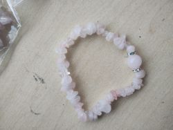 ROSE QUARTZ - GEMSTONE CRYSTAL CHIP BRACELETS WITH SPACERS AND BALL - JOBLOT OF 16