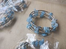 AQUAMARINE GEMSTONE CRYSTAL WRAP AROUND BANGLES SS - NEW IN ORIGINAL PACKAGING - JOBLOT OF 9