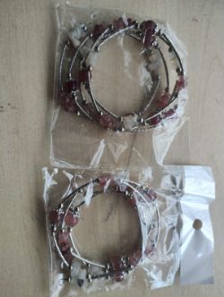 MOONSTONE + STRAWBERRY QUARTZ GEMSTONE CRYSTAL WRAP AROUND BANGLES SS -- JOBLOT OF 2